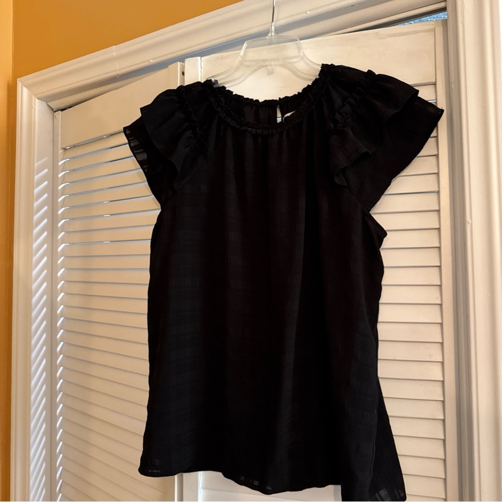 LOFT Black Ruffle Sleeve Blouse - Picture 2 of 12